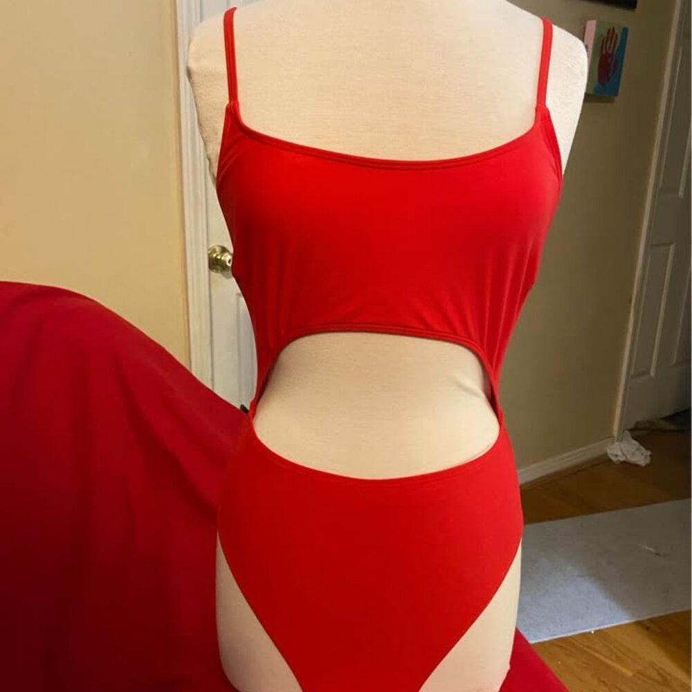One piece cut-out lace up red swimsuit sz L.  NWT